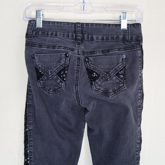 2b Bebe Jeans Womens 25 Skinny Low Rise Jeans Black Sequins Embellished Sides - Picture 8 of 11